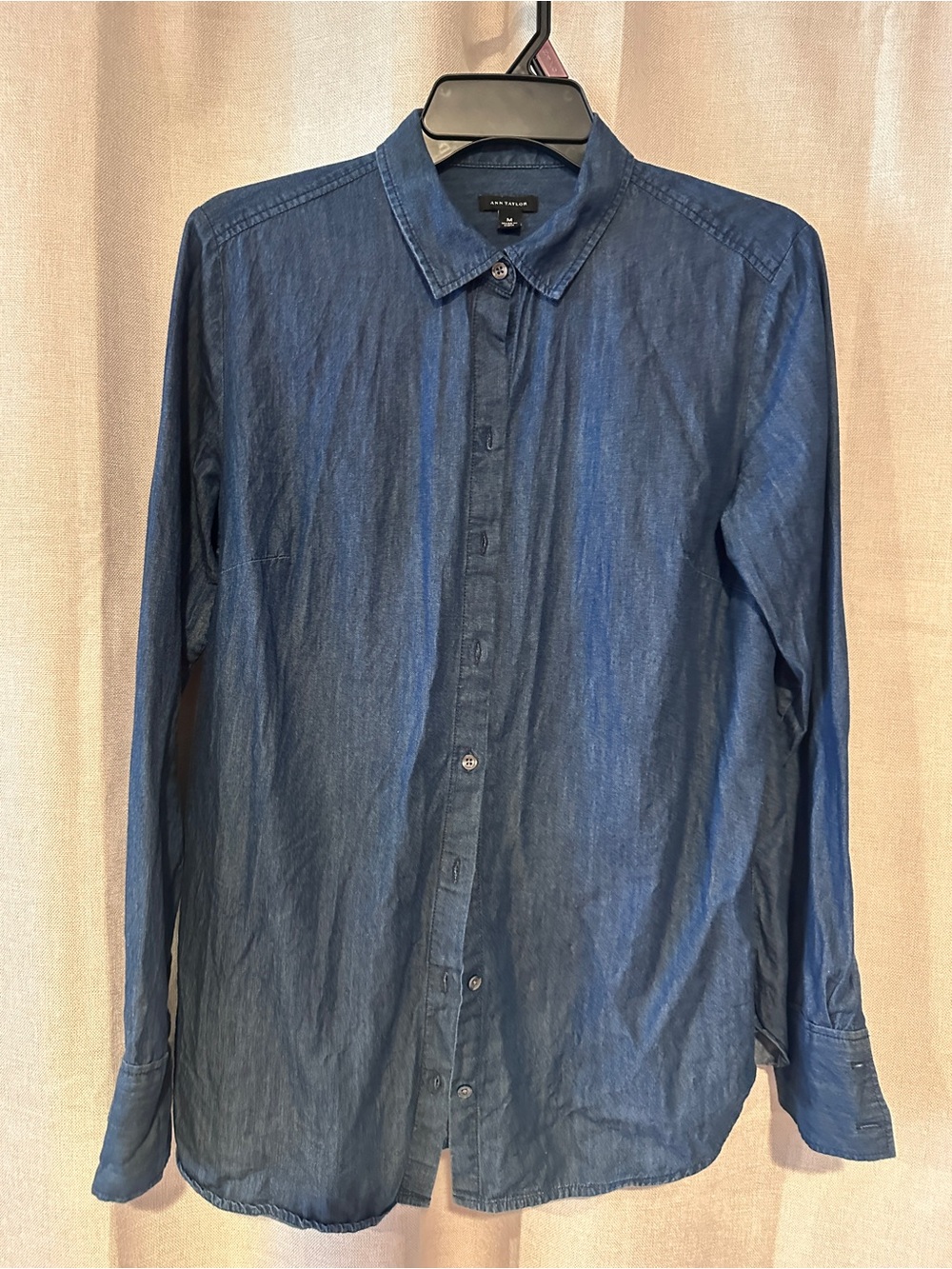 Ann Taylor Women's Button-Down Shirt - Blue Denim